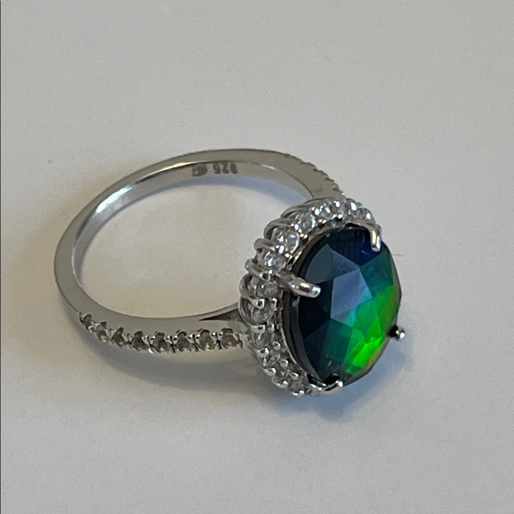 Ammolite Ring In Rhodium Plate 925 Sterling Silver with Blue Colour